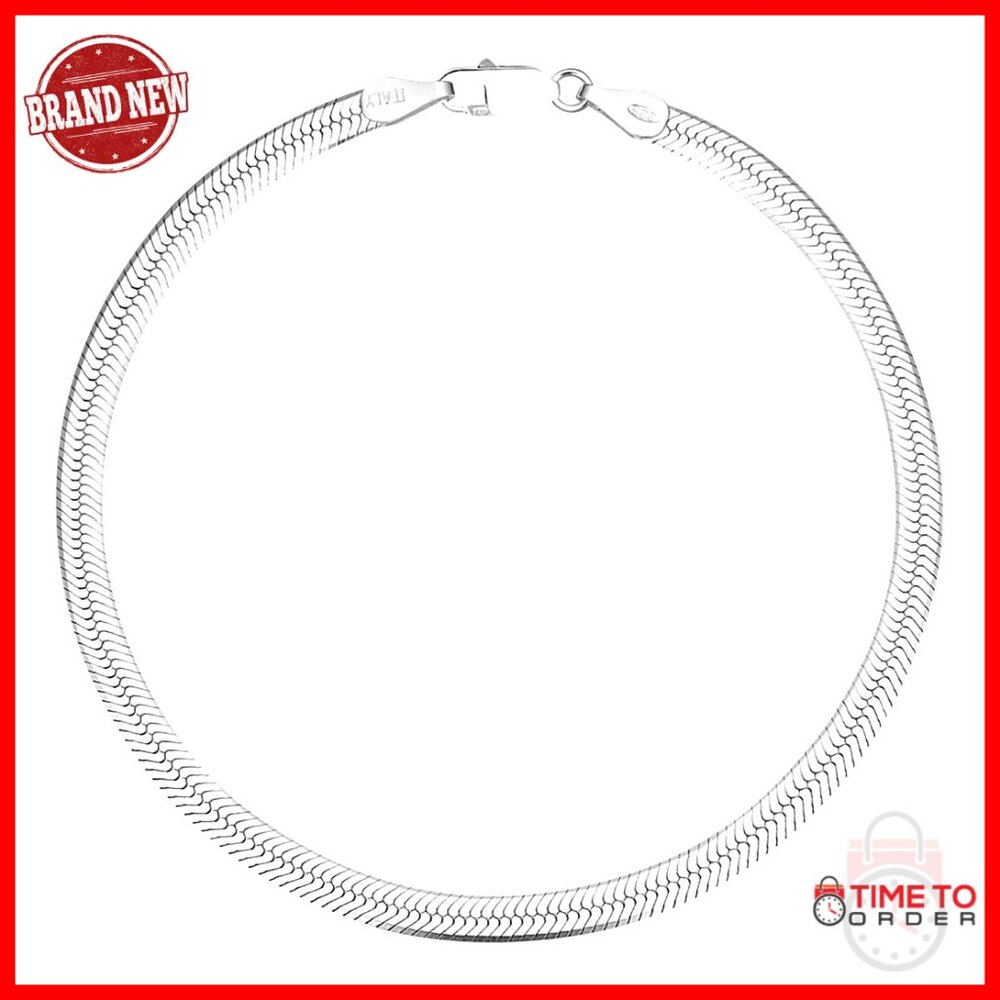 Sterling Silver Herringbone Chain Bracelet 18 Inch Lobster Clasp Unisex